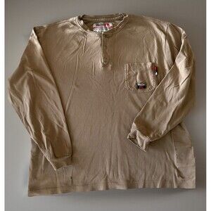 Walls FR Mens Long Sleeve Crew Neck Henley T-Shirt BeigePocket Pyro Safe Size XL